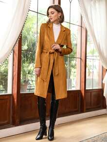 MOTF PREMIUM Abrigo sintética con cinturón - Marrón - Ver 5