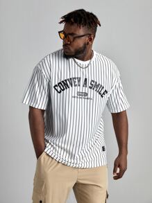 EASEVO 男士條紋和字母圖案補丁細節T恤 - 白色 - 查看 1