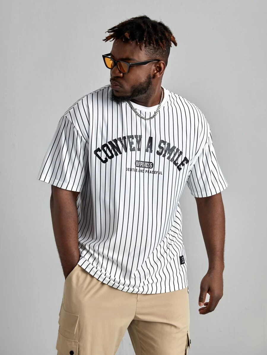 EASEVO 男士條紋和字母圖案補丁細節T恤 - 白色 - 查看 1