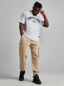 EASEVO 男士條紋和字母圖案補丁細節T恤 - 白色 - 查看 3