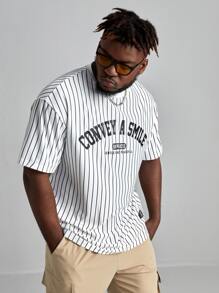 EASEVO 男士條紋和字母圖案補丁細節T恤 - 白色 - 查看 4