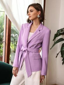 MOTF PREMIUM Blazer estructurado con cinturón cruzado - Lila Púrpura - Ver 7