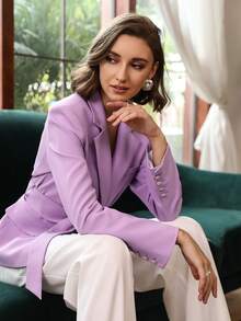 MOTF PREMIUM Blazer estructurado con cinturón cruzado - Lila Púrpura - Ver 8