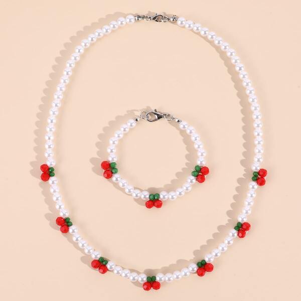 

Toddler Girls Faux Pearl Beaded Necklace & Bracelet, Multicolor