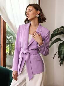 MOTF PREMIUM Blazer estructurado con cinturón cruzado - Lila Púrpura - Ver 10