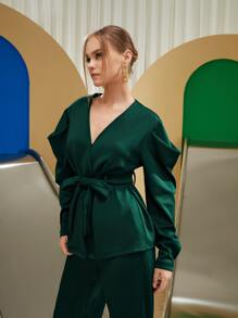 Sylvia Mollie 素色羊腿袖腰帶上衣