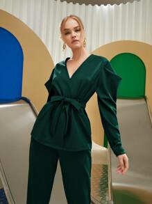 Sylvia Mollie 素色羊腿袖腰帶上衣