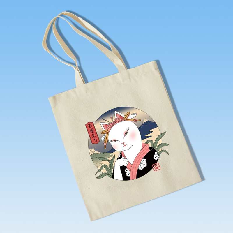 

Cartoon Cat Graphic Tote Bag, Beige