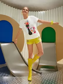 Nora Gad Cat And Floral Paint Tee - White - View 1