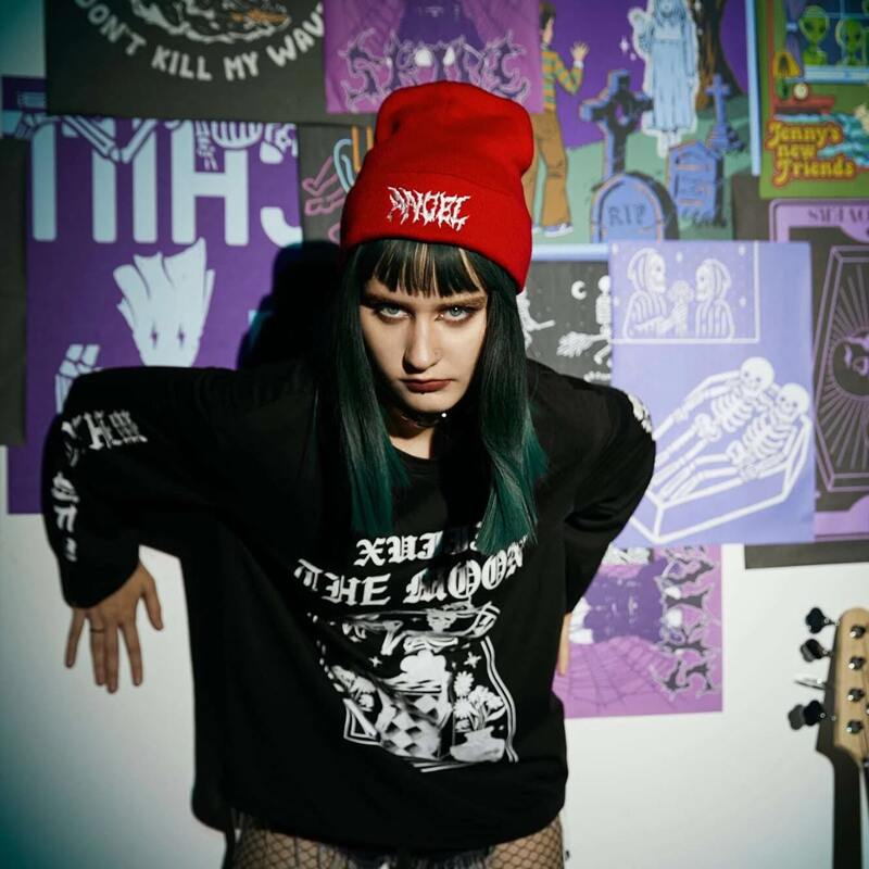 

Letter Graphic Knit Beanie, Red