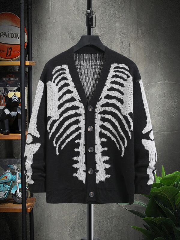 Manfinity EMRG Men Skeleton Pattern Button Through Cardigan SHEIN UK