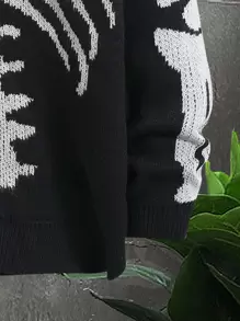 Manfinity EMRG Men Skeleton Pattern Button Through Cardigan Drop Shoulder Chunky Graphic Skull Color Block Urban Fashion Halloween Sweater Street Wear Cardigan, For Husband, Boyfriend Gifts