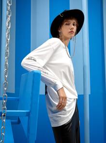 Khaitect Drop Shoulder Letter & Graphic Pattern Tee - White - View 3