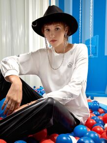 Khaitect Drop Shoulder Letter & Graphic Pattern Tee - White - View 5