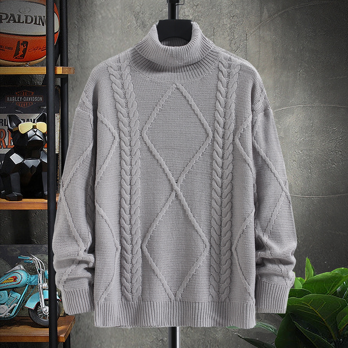 для мужчины Свитер с высоким воротником вязаный