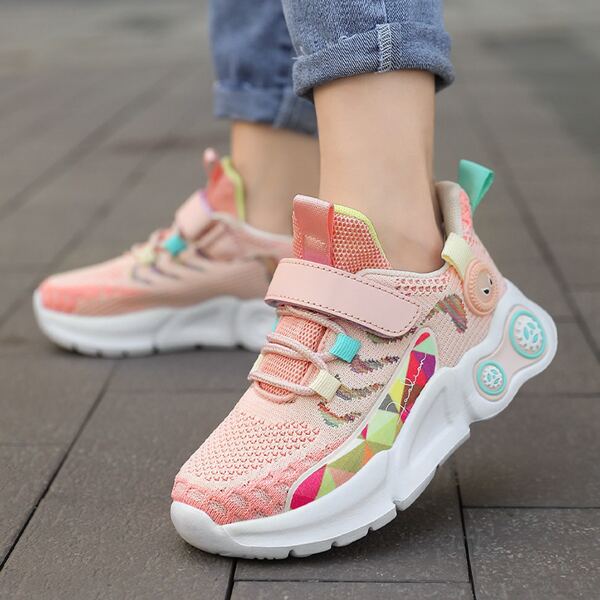 

Girls Colorblock Breathable Velcro Strap Sneakers, Pink