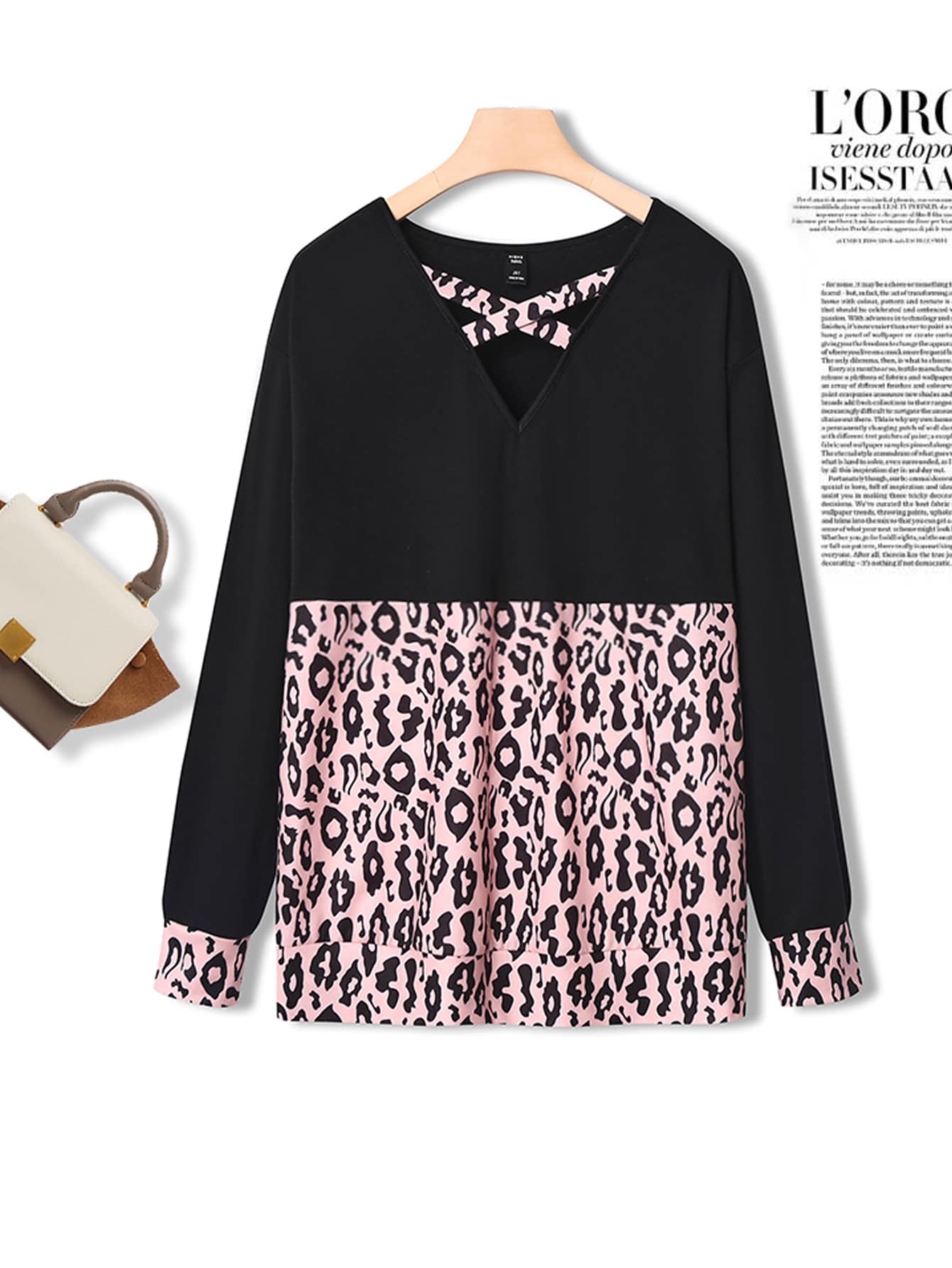 Plus Leopard Print Drop Shoulder Crisscross Front Tee - Multicolor - View 1