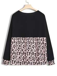Plus Leopard Print Drop Shoulder Crisscross Front Tee - Multicolor - View 2