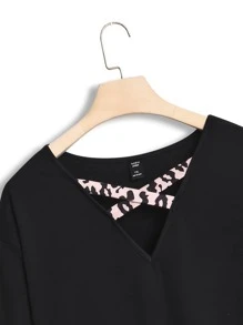Plus Leopard Print Drop Shoulder Crisscross Front Tee - Multicolor - View 3