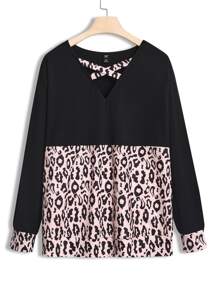 Plus Leopard Print Drop Shoulder Crisscross Front Tee - Multicolor - View 6
