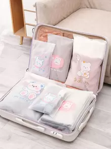 4 piezas Bolsas de almacenamiento con gráficos de dibujos animados aleatorios, bolsa linda de empaque de ropa para viaje, bolsa de maquillaje, bolsa de cosméticos, organizador de vacaciones, organizador de maquillaje de gran capacidad, estuche de maquillaje, para lápiz labial, pincel, cuidado de la piel, teléfono móvil, monedas, artículos pequeños, para el hogar, regalo, vacaciones y festivales de Halloween Navidad, uso multifuncional, vibraciones bohemias - Multicolor - Ver 1