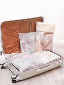 4 piezas Bolsas de almacenamiento con gráficos de dibujos animados aleatorios, bolsa linda de empaque de ropa para viaje, bolsa de maquillaje, bolsa de cosméticos, organizador de vacaciones, organizador de maquillaje de gran capacidad, estuche de maquillaje, para lápiz labial, pincel, cuidado de la piel, teléfono móvil, monedas, artículos pequeños, para el hogar, regalo, vacaciones y festivales de Halloween Navidad, uso multifuncional, vibraciones bohemias - Multicolor - Ver 3