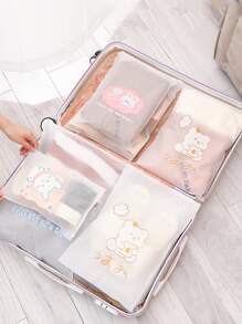 4 piezas Bolsas de almacenamiento con gráficos de dibujos animados aleatorios, bolsa linda de empaque de ropa para viaje, bolsa de maquillaje, bolsa de cosméticos, organizador de vacaciones, organizador de maquillaje de gran capacidad, estuche de maquillaje, para lápiz labial, pincel, cuidado de la piel, teléfono móvil, monedas, artículos pequeños, para el hogar, regalo, vacaciones y festivales de Halloween Navidad, uso multifuncional, vibraciones bohemias - Multicolor - Ver 4