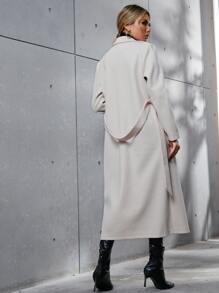 Dual Pocket Lapel Neck Belted Overcoat - Beige - View 2