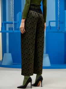 Nikole Sanches Pantalones de pierna ancha con abertura lateral con diseño de nudo con patrón de dibujo de color combinado - Multicolor - Ver 2