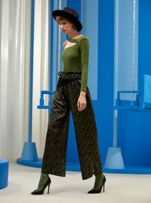 Nikole Sanches Pantalones de pierna ancha con abertura lateral con diseño de nudo con patrón de dibujo de color combinado - Multicolor - Ver 3
