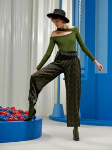 Nikole Sanches Pantalones de pierna ancha con abertura lateral con diseño de nudo con patrón de dibujo de color combinado - Multicolor - Ver 6