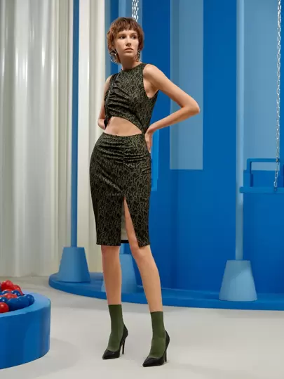 Nikole Sanches Allover Print Cut Out Split Thigh Dress