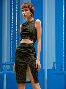 Nikole Sanches Allover Print Cut Out Split Thigh Dress - Multicolor - View 4