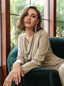 SHEIN Unity Cowl Neck Culottes Jumpsuit - Khaki - View 5