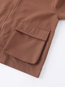 Girls Flap Pocket Zip Up Hooded Coat - Rust Brown - View 3