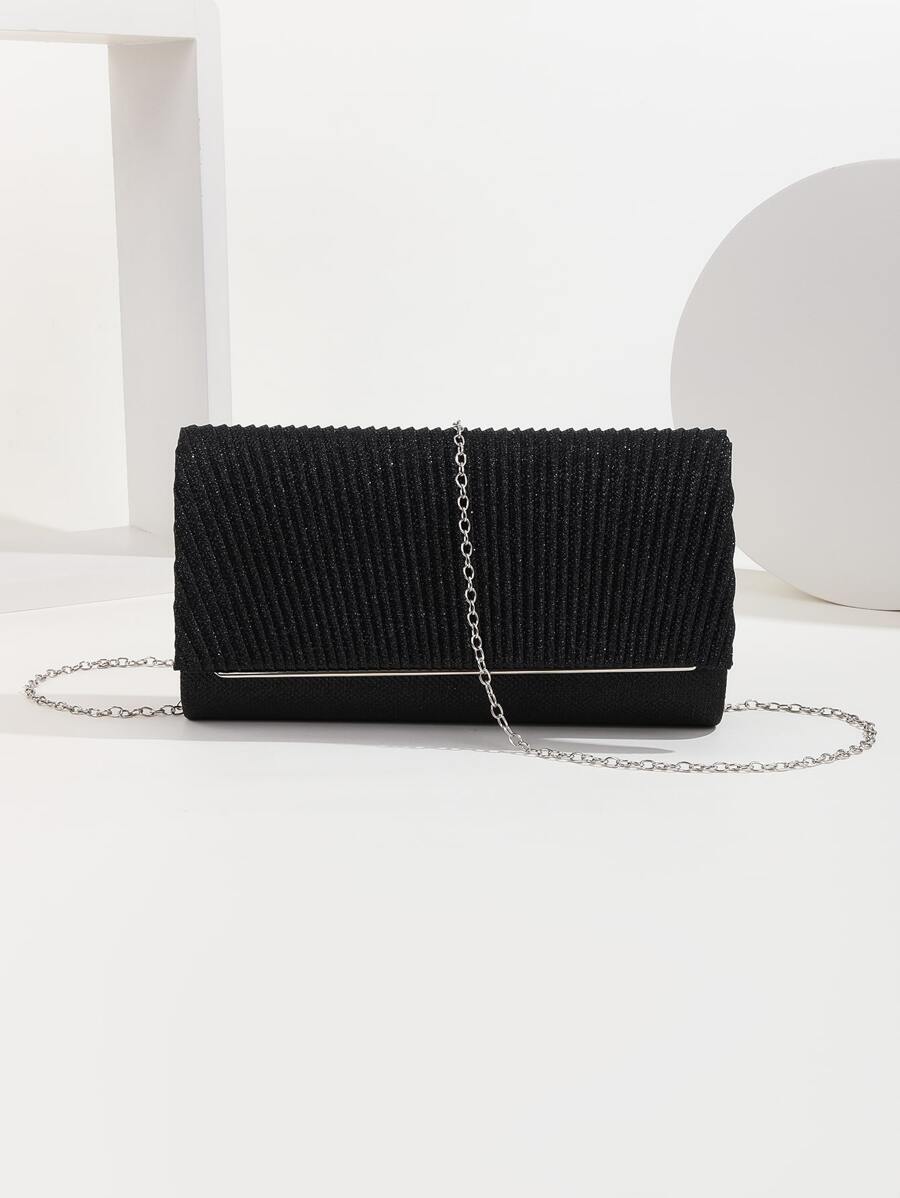 Glitter Ruched Evening Bag for Women Fashion Shiny Flap Handbag Clutch Purse for Wedding Party Prom Evening Bag,Dinner Bag Glamorous,Elegant,Exquisite,Quiet Luxury Glitter Flap Square Bag For Party Girl,Woman,Bride Perfect for Party,Dinner/Banquet,For Cocktail - Black - View 1