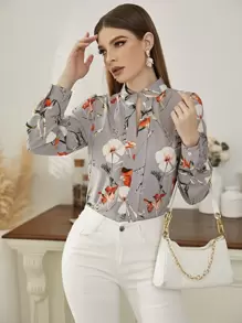 Mulvari 印花缺口V領襯衫 - 灰色 - 查看 5