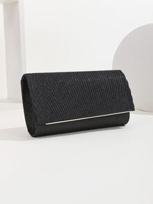 Glitter Ruched Evening Bag for Women Fashion Shiny Flap Handbag Clutch Purse for Wedding Party Prom Evening Bag,Dinner Bag Glamorous,Elegant,Exquisite,Quiet Luxury Glitter Flap Square Bag For Party Girl,Woman,Bride Perfect for Party,Dinner/Banquet,For Cocktail - Black - View 2