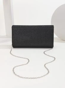Glitter Ruched Evening Bag for Women Fashion Shiny Flap Handbag Clutch Purse for Wedding Party Prom Evening Bag,Dinner Bag Glamorous,Elegant,Exquisite,Quiet Luxury Glitter Flap Square Bag For Party Girl,Woman,Bride Perfect for Party,Dinner/Banquet,For Cocktail - Black - View 3