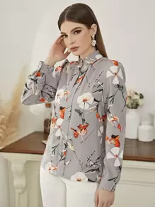 Mulvari 印花缺口V領襯衫 - 灰色 - 查看 6