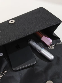 Glitter Ruched Evening Bag for Women Fashion Shiny Flap Handbag Clutch Purse for Wedding Party Prom Evening Bag,Dinner Bag Glamorous,Elegant,Exquisite,Quiet Luxury Glitter Flap Square Bag For Party Girl,Woman,Bride Perfect for Party,Dinner/Banquet,For Cocktail - Black - View 4