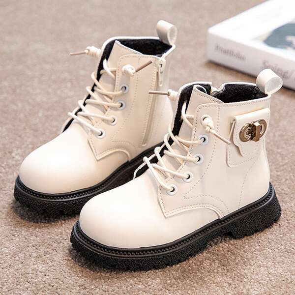 

Girls Metallic Decor Combat Boots, Beige