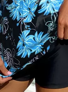 Swim Lushoire Summer Beach Floral Print Tankini Set Ruched Tank Dress & Shorts 2 Piece Separate Bathing Suit - Multicolor - View 4