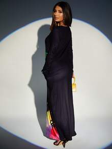 SHEIN SXY 飛濺塗料嘴巴圖案T恤連衣裙 - 黑色 - 查看 2