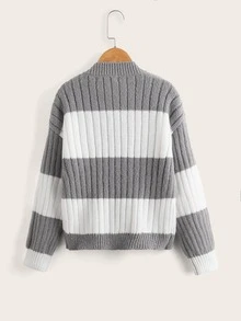 SHEIN Girls Drop Shoulder Two Tone Rib-knit Cardigan - Multicolor - View 2