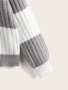 SHEIN Girls Drop Shoulder Two Tone Rib-knit Cardigan - Multicolor - View 3