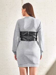 Modelyn Drop Shoulder Sweatshirt Dress & Tube Top - Grey - View 2