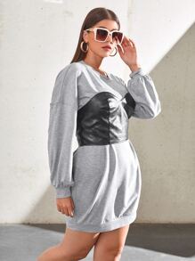 Modelyn Drop Shoulder Sweatshirt Dress & Tube Top - Grey - View 3