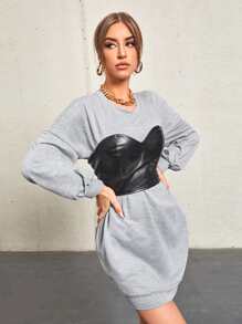 Modelyn Drop Shoulder Sweatshirt Dress & Tube Top - Grey - View 5