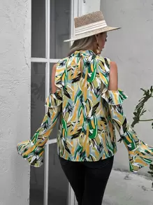 SHEIN LUNE Áo sơ mi nữ Cắt ra Xù Tất cả trên in Boho - Nhiều màu - Xem 2